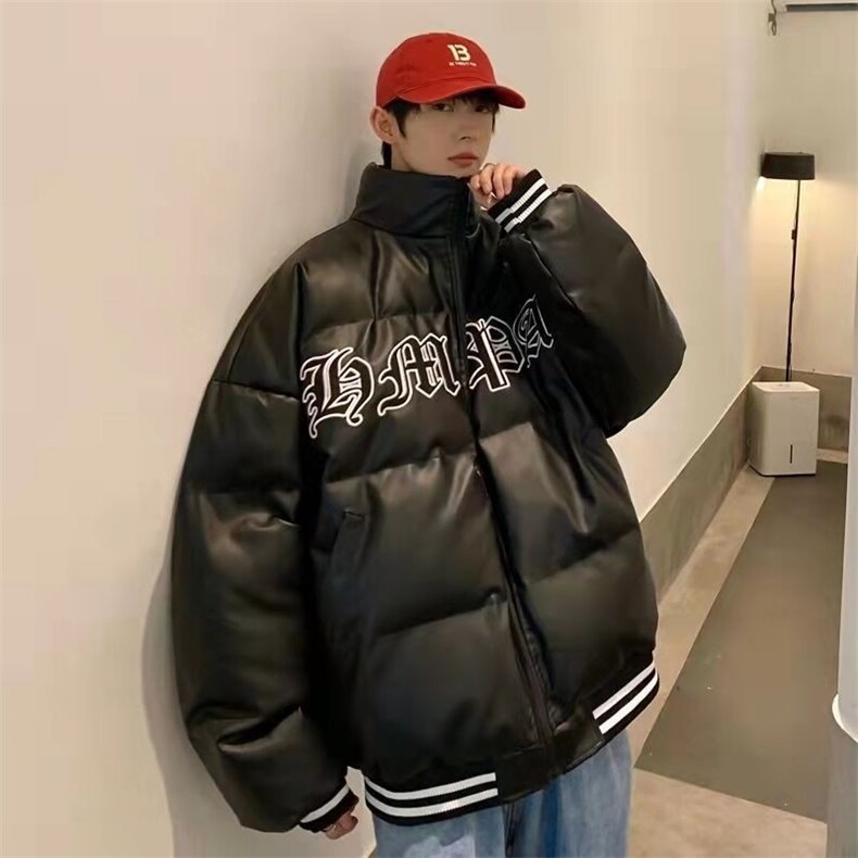 2025冬新PU皮款刺绣棉服情侣宽松百搭嘻哈棒球服潮流棉衣外套图片