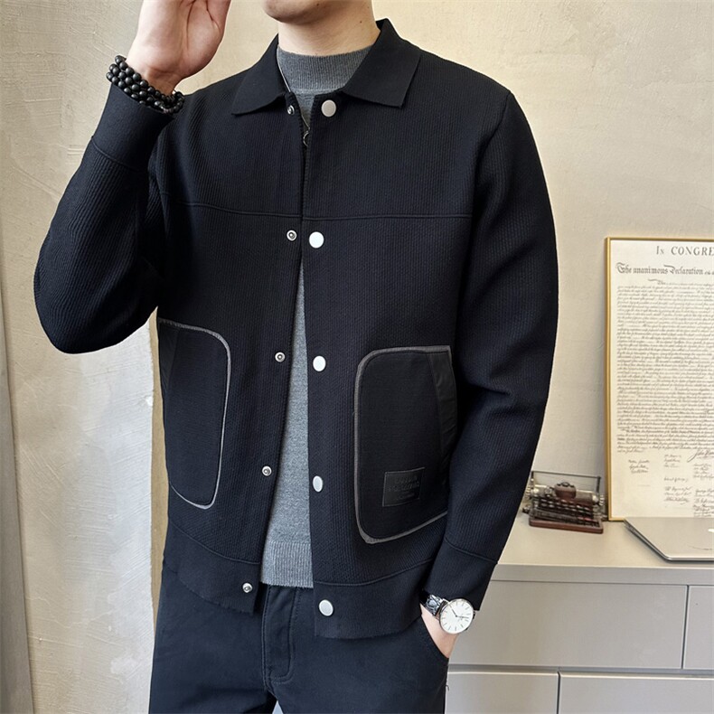 秋季短款翻领毛衣开衫外套时尚休闲男款披肩K6850-P135,男装针织衫/毛衣,电商A237