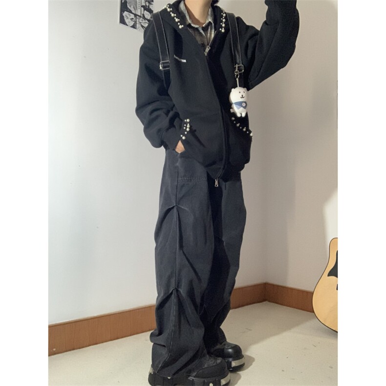 WE1755-P55珍珠刺绣连帽开衫卫衣男女,男装卫衣,电商B323A