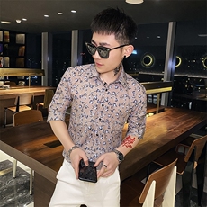 312A-115-P55新款社会小伙中袖衬衫韩版潮流男士五分袖衬衣B，男装T恤，星座312A-5