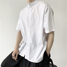 夏季新品宽松抽褶衬衣立领短袖男女可穿A345-1906-P65，男装T恤，电商A345