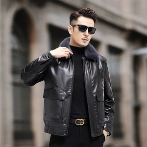 L2109冬季新款男士羽绒服山羊皮皮衣可脱卸内胆P830图片