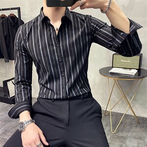 21秋季M-5XL条纹衬衫男长袖韩版修身休闲衬衣男 打底 CS203TP45图片