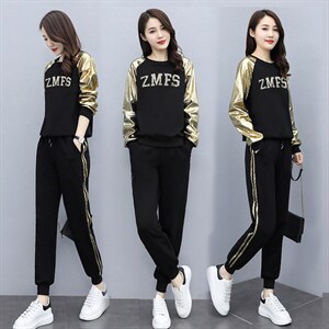 芷墨春秋装新款时尚简约撞色运动套装裤卫衣上衣两件套装，女装运动套装，芷墨服饰