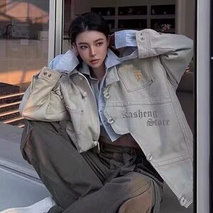 美式复古vintage风外套男女2025年春秋新款设计感宽松工装夹克图片