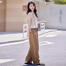 盐系慵懒套装女2025新款夏装气质穿搭一整套无袖上衣山本裤两件套，女装套装/套裙，梦懿尔