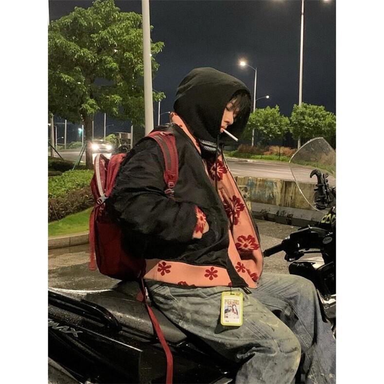 网图美潮氛围感提花罗口短款飞行员夹克W1819/特P60,男装夹克,电商B350