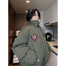 港风美式全刺绣带毛翻领酒红保暖棉服男女XZ213-MF06-P148控168，男装夹克，星座213