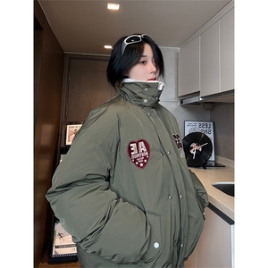 港风美式全刺绣带毛翻领酒红保暖棉服男女 XZ213-MF06-P148控168图片