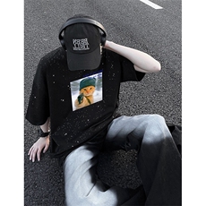 可48小时发货支持抖音得物来样二开美式满天星亮片短袖T恤MTX669，男装T恤，电商A486