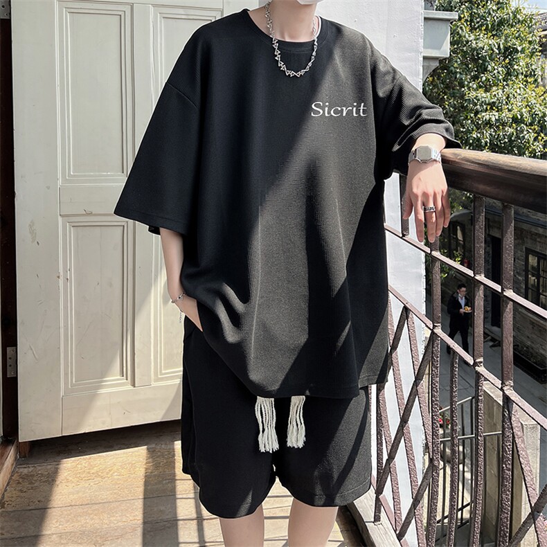 华夫格套装运动短袖t恤套装休闲两件套一套HZ84098-P44,男装T恤,电商A040