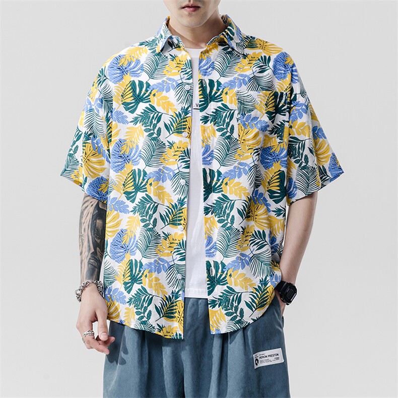 2021夏季新日系大码男无影墙沙滩情侣休闲短袖印花衬衫C3023-P35,男装衬衫,电商A001