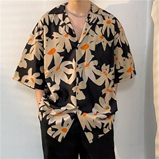 春夏季2023男花衬衫潮流日系五分袖男宽松休闲上衣服CS01321-P33，男装衬衫，星座308B-1