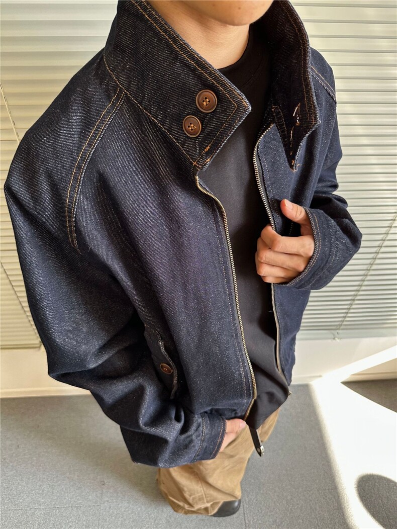 美式老钱风简约小众高级感新款百搭牛仔夹克外套男女立领JKK36P85,男装工装外套,电商D256