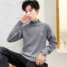 秋冬中领毛衣男套小猫头长袖外套男毛衫打底针织衫高领白M228P35，男装针织衫/毛衣，星座1207