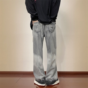 渐变色牛仔裤男秋季美式高街宽松直筒休闲裤水洗复古N02311-P50图片