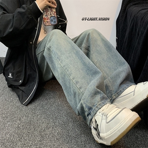 男女高街中性风复古蓝直筒显瘦牛仔裤宽松阔腿裤N6049-P45图片