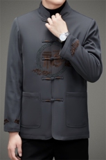 长期有货中老年风唐装棉服中山装盘扣男加绒复古棉衣外套，男装棉衣，钱塘723
