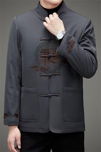长期有货中老年风唐装棉服中山装盘扣男加绒复古棉衣外套图片
