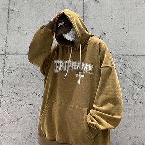 男装做旧加厚连帽卫衣23秋冬十字架印花男生外套XZ514-2-6677-P78图片