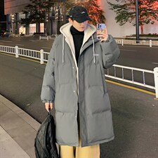 新款假两件拼接中长款情侣装棉衣加厚连帽棉服A071-Y296-P135，男装棉衣，电商A071