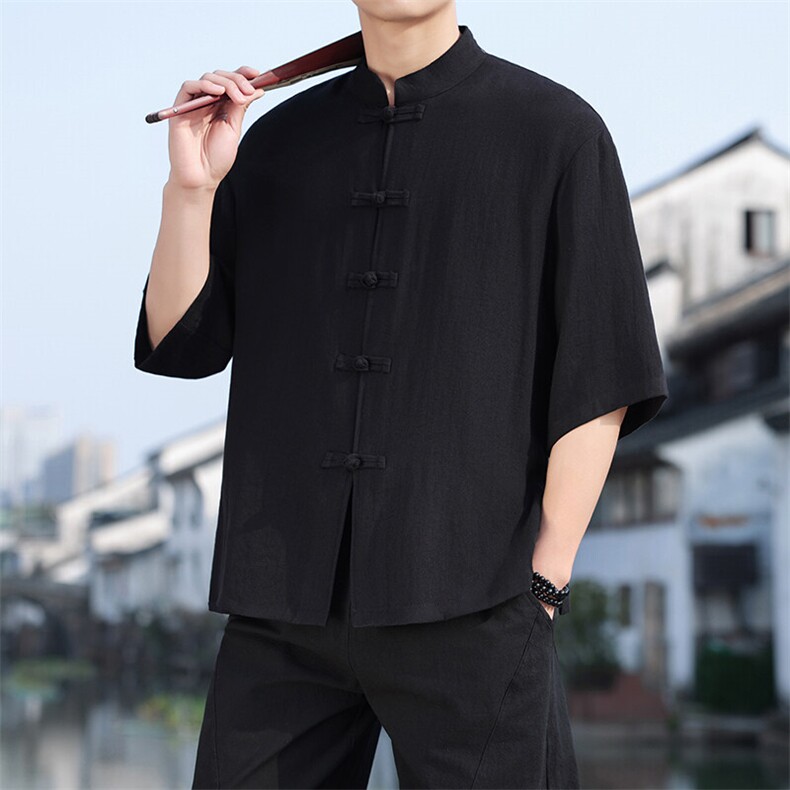 夏季风盘扣七分袖衬衫男士大码上衣CS2501-P6578,男装衬衫,电商A008