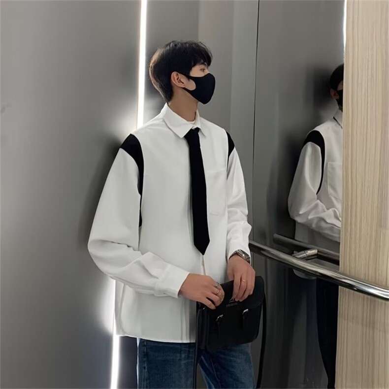 男春拼接撞色垂感休闲衬衫YC10P38,男装衬衫,星座1116-2