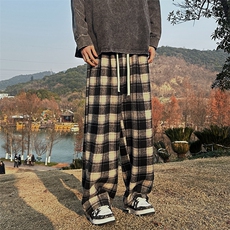格子裤男长裤潮微弹宽松型日系休闲裤青春潮流，男装休闲裤，星座716-3
