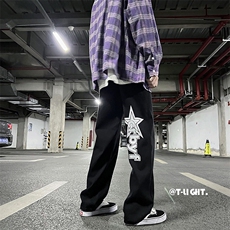 欧美ins高街vibe裤子牛仔裤潮阔腿潮复古男拖地长裤K2234-P38，男装休闲裤，星座512-2