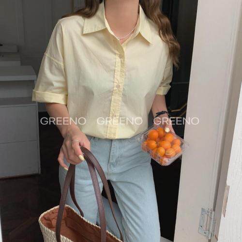 简约短袖衬衫，女装衬衫，GREENO