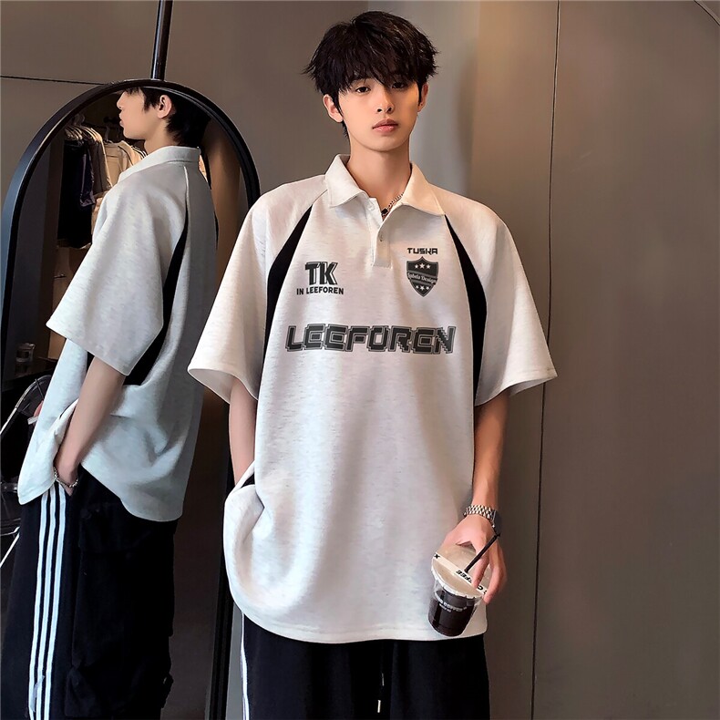2026夏季新款POLO衫上衣学院风插肩袖撞色拼接短袖T恤T84-P38,男装T恤,电商C307