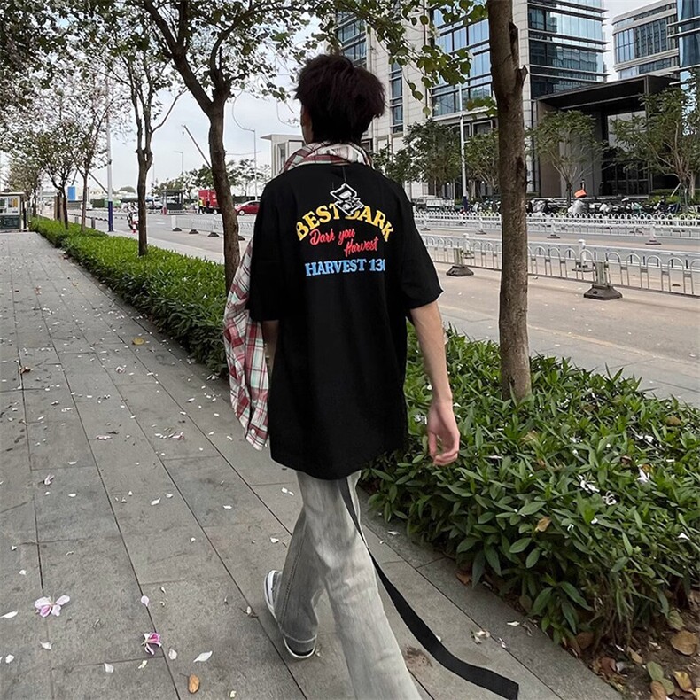 万针全刺绣工艺抖音得物高品质260克重磅纯棉双纱美式高街短袖T恤,男装T恤,电商A486
