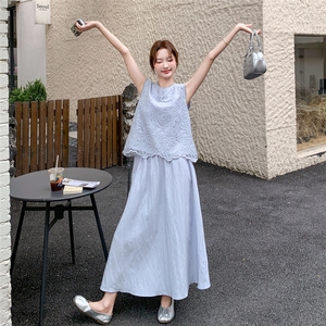 法式灰蓝色蕾丝背心半身裙套装女夏2025新款两件套夏日漂亮巨好看图片