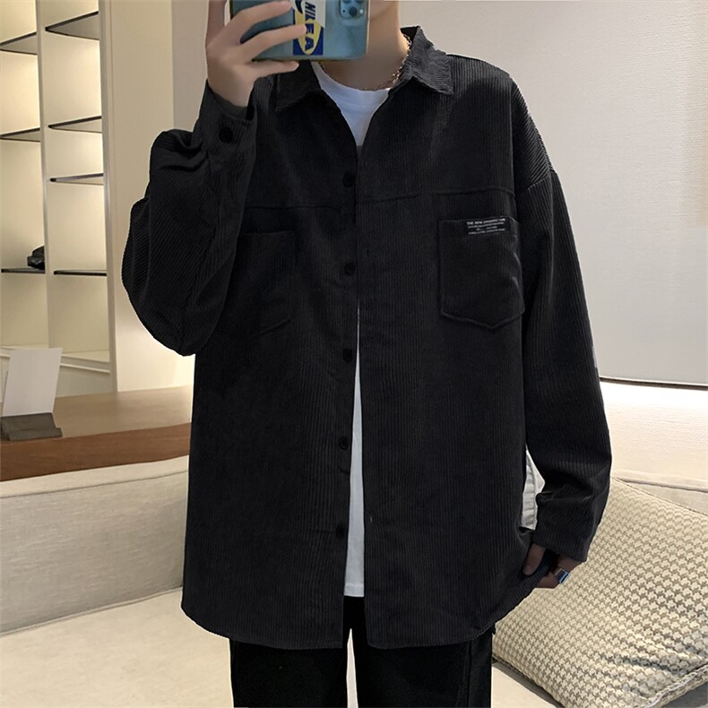 灯芯绒衬衫男春秋款潮牌ins港风痞帅长袖衬衣复古外套W2194-P33,男装衬衫,星座512-2