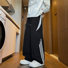 M-8XL条纹休闲裤撞色拼接运动休闲裤子大码直筒宽松长裤KZ1971P55，男装休闲裤，电商B238