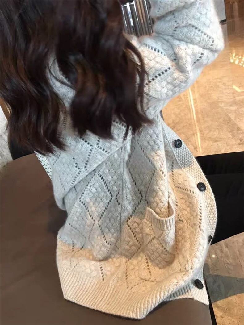 欧货镂空大牌外搭毛衣春秋中长款针织开衫女宽松羊毛慵懒风外套潮,针织衫/毛衣,美莎羊绒
