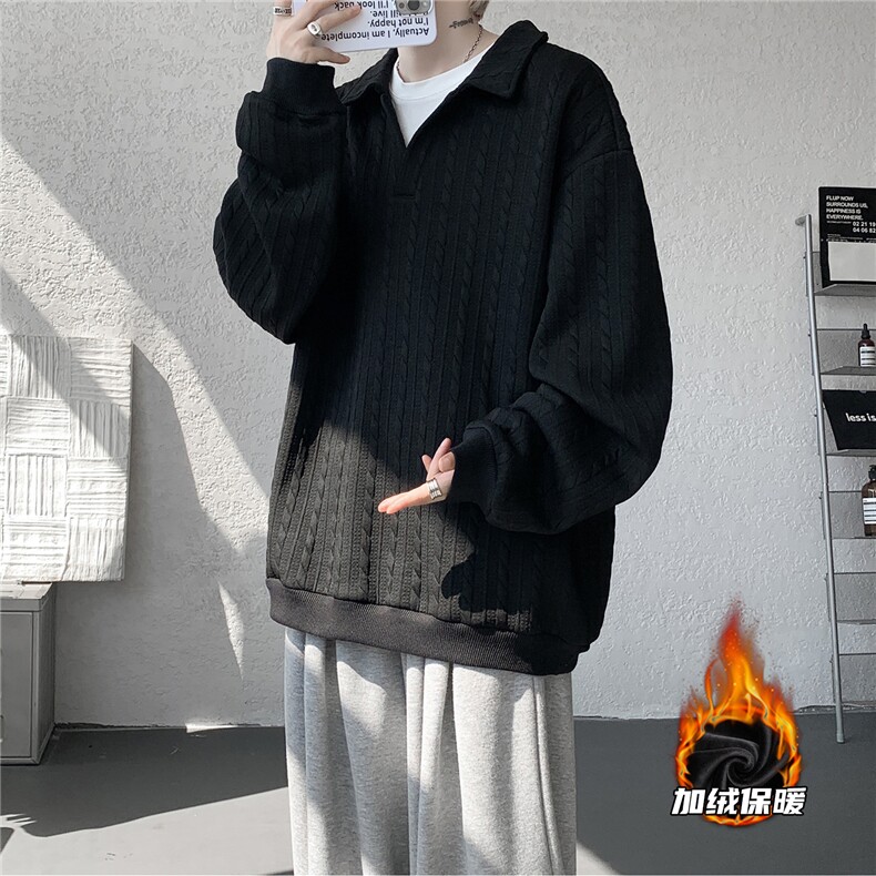 假两件卫衣男秋冬加绒加厚提花无帽打底衫宽松大码上衣WY008加绒图片