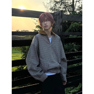 千鸟格哈灵顿夹克男秋季高级感短款外套潮牌老钱风cleanfit棒球服图片