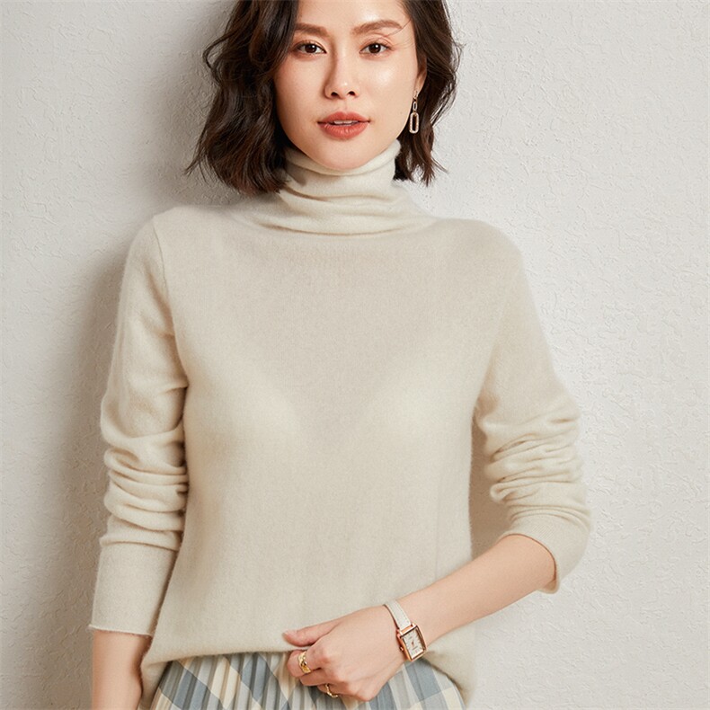 高领35%羊绒衫长袖修身款式2024年秋季休闲百搭,女装羊绒衫,缇曼羊绒