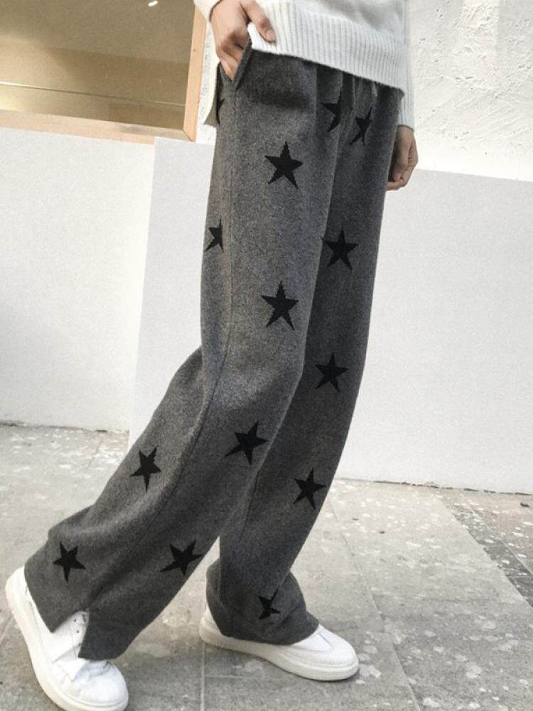 时尚气质百搭显瘦针织带兜星星裤2024年秋季，女装休闲裤，佳弈羊绒