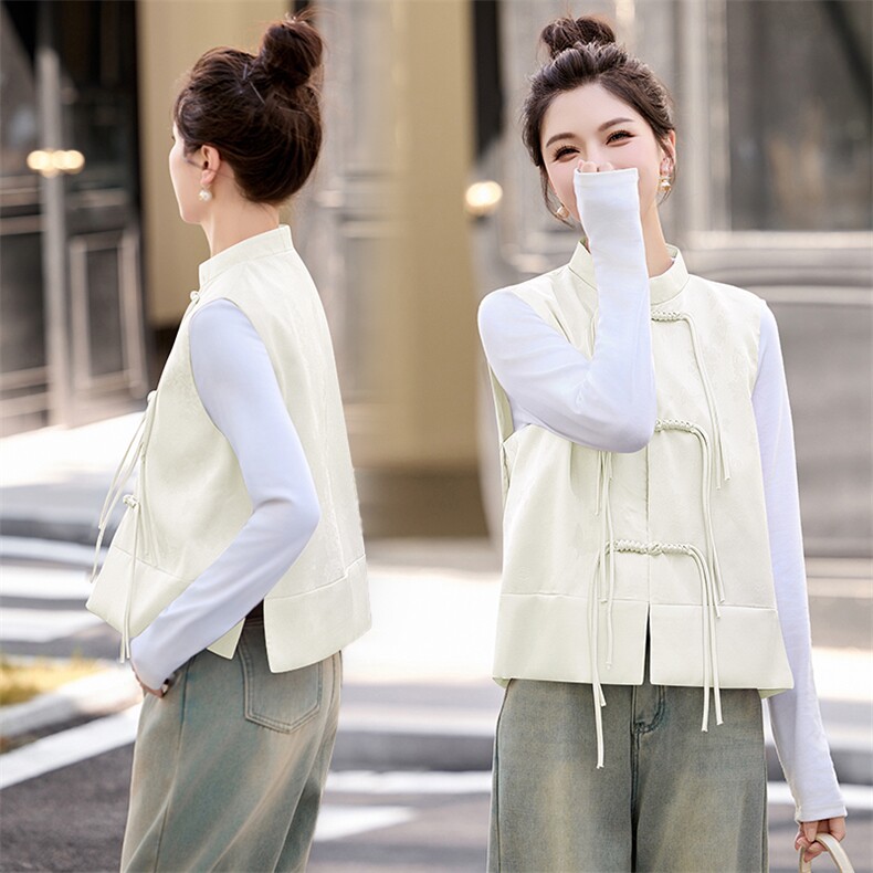 新中式复古提花刺绣坎肩马夹女2024春秋新款宽松时尚盘扣上衣外套,女装马甲,曼琳思菲