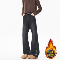 B221美式ins高街暗黑刺绣修身微喇加绒牛仔裤LK25605-特P55控98，男装牛仔裤，电商B221