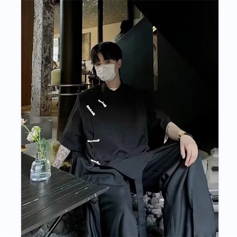 潮新中式风短袖衬衫男女2024夏季新款宽松中山装衬衣CY770-P34,男装衬衫,星座412-2