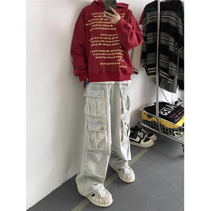 春Cleanfit美式复古多口袋宽松直筒男女牛仔裤XZ502-K707-P65控88图片