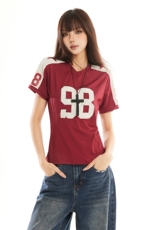 美式撞色短袖T恤女2026夏季新款修身显瘦甜辣妹短款上衣YD278-P40，男装T恤，星座509