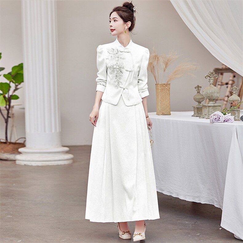 2025新款春秋装复古中国风绣花连衣裙女装礼服气质新中式套装裙,女装套装/套裙,芷墨服饰