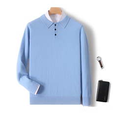 铂金扬子纱系列男士超细精纺POLO领长袖打底衫针织衫T恤百搭，男装羊绒套衫，绒韵雅