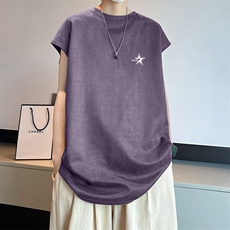 可设48小时发货支持抖音得物来样二开240克重磅美式麂皮绒背心t恤，男装背心/马甲，电商A486