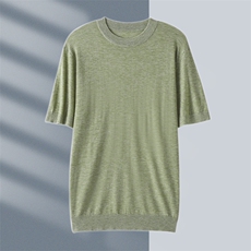 夏季休闲简约百搭纯色舒适圆领针织短袖，男装T恤，琳华羊绒