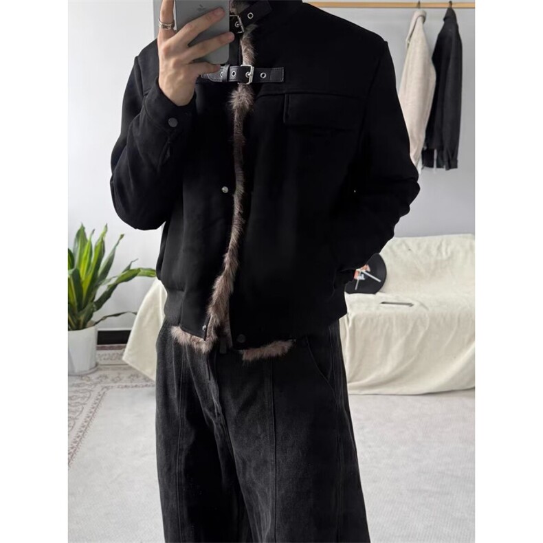 灰色座山雕羊羔毛外套棉服男女冬季加绒加厚保暖美式立领棉衣夹克,男装夹克,四季星座505